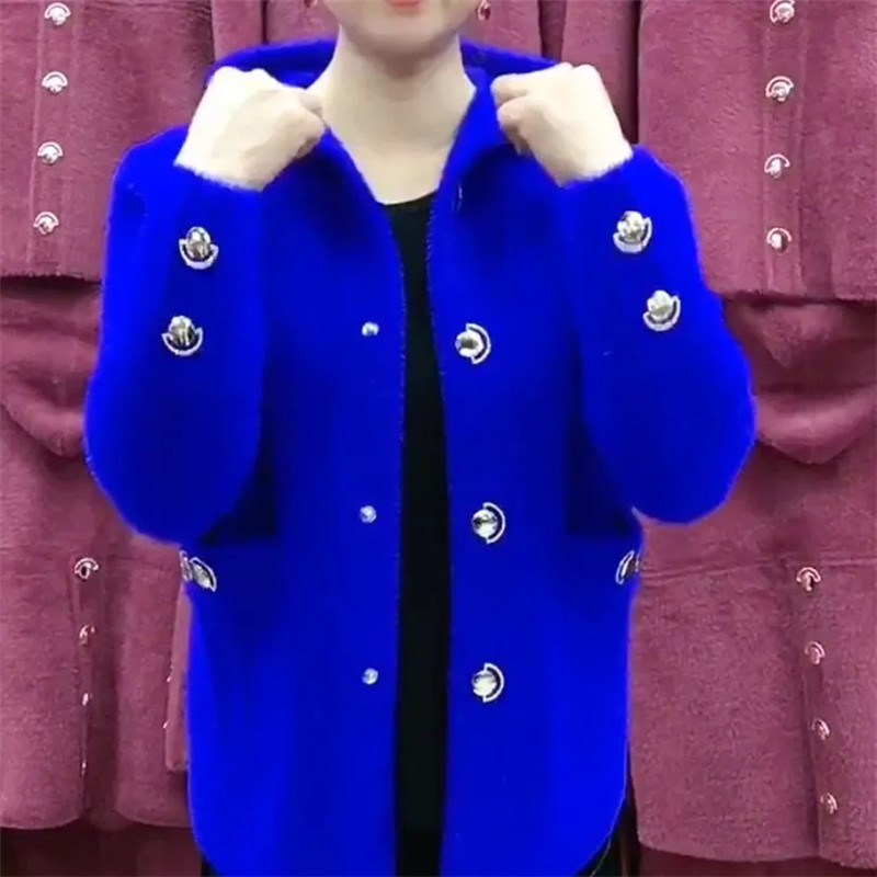Wool Coat Peacoat - Jaket rajut wanita, mantel beludru Mink