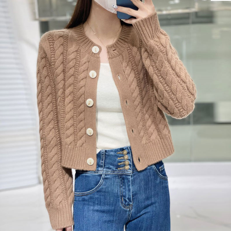 Wool Coat Peacoat - Sweater wanita rajut kasmir pendek, kardigan
