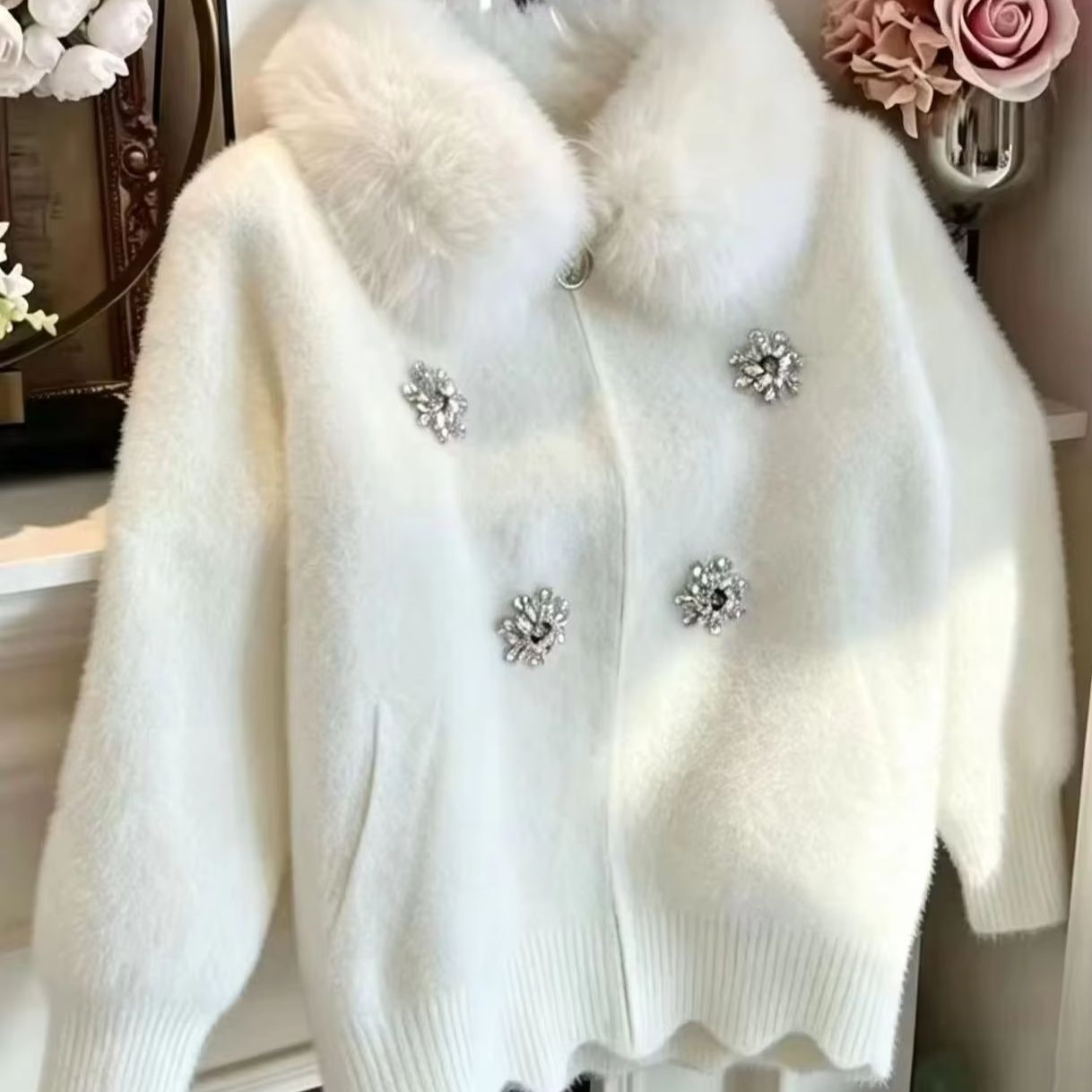 Wool Coat Peacoat - Mantel rajut berbulu imitasi tebal dan